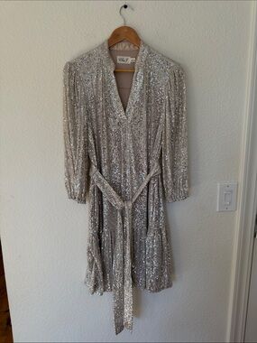 Eliza J Silver Sequin Wrap Dress